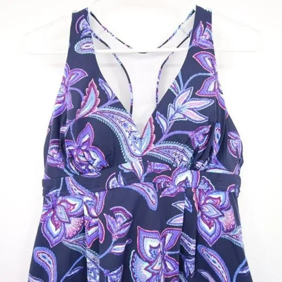 NWOT Lands End Purple Paisley Racerback Tankini Swim Top Super Soft Size 10 - Picture 2 of 8